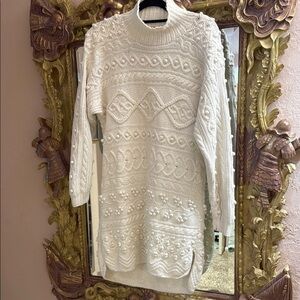 Elegant Cream Cable Knit Hand Knit Tunic